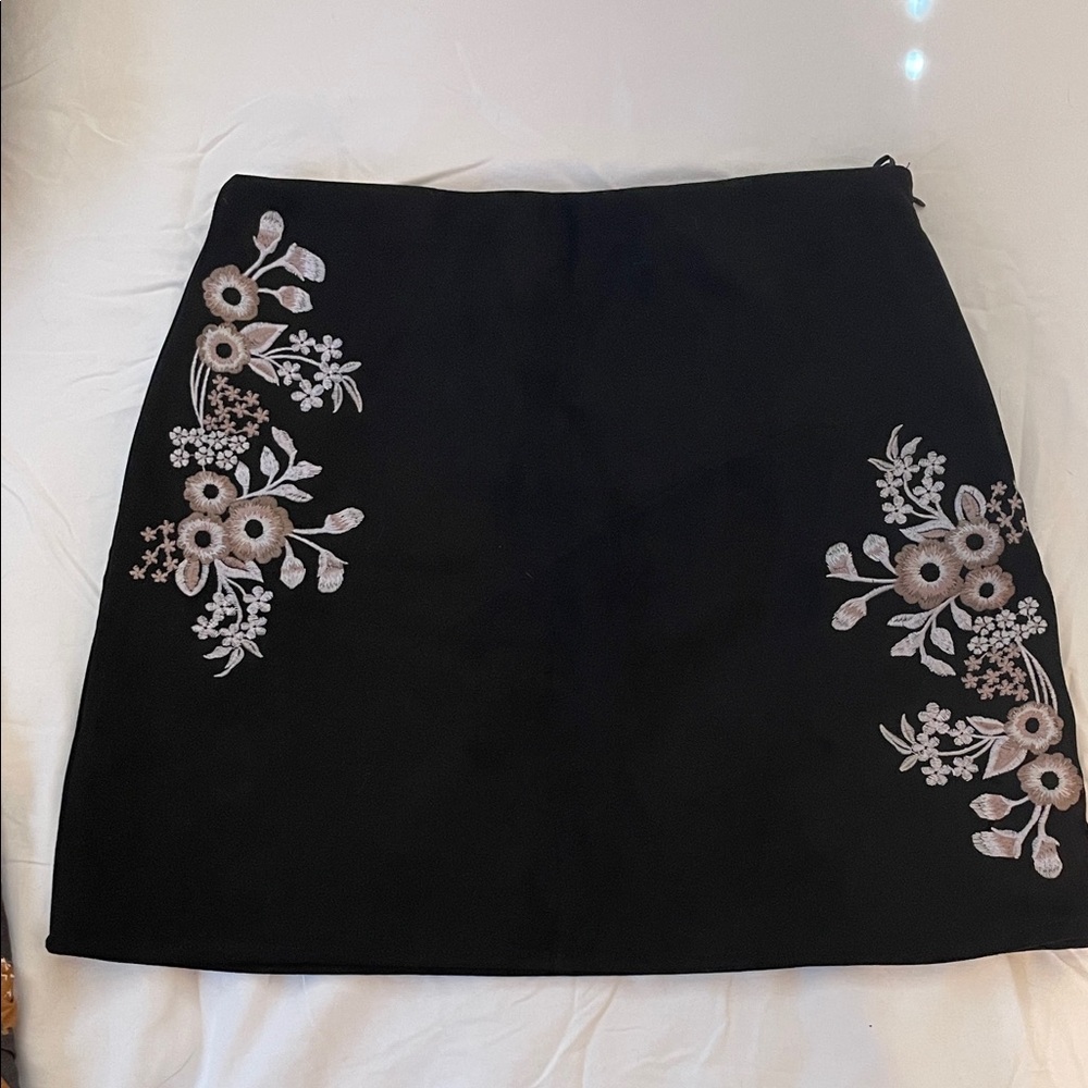 NWT Floral Embroidered Black Skirt